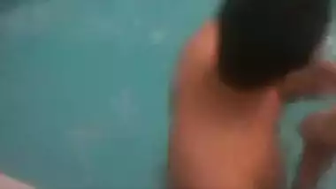 Teen indian students playing nude in pool