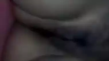 Pink cunt showing after fucking by a shy girl